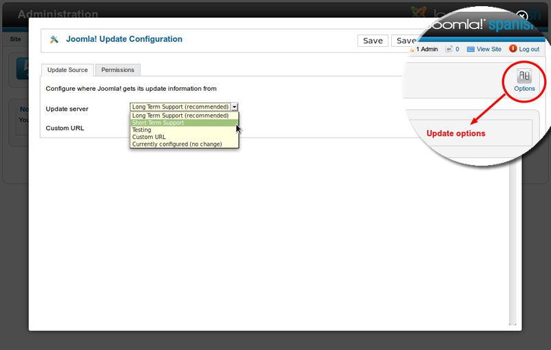 Joomla! update configuration